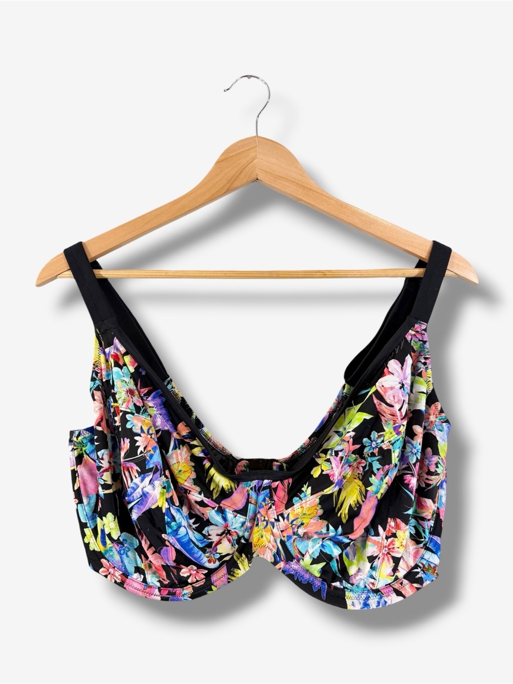 Elomi Electroflower Floral Bikini Top 38K Underwire Full Bust Swim ES7172BLK